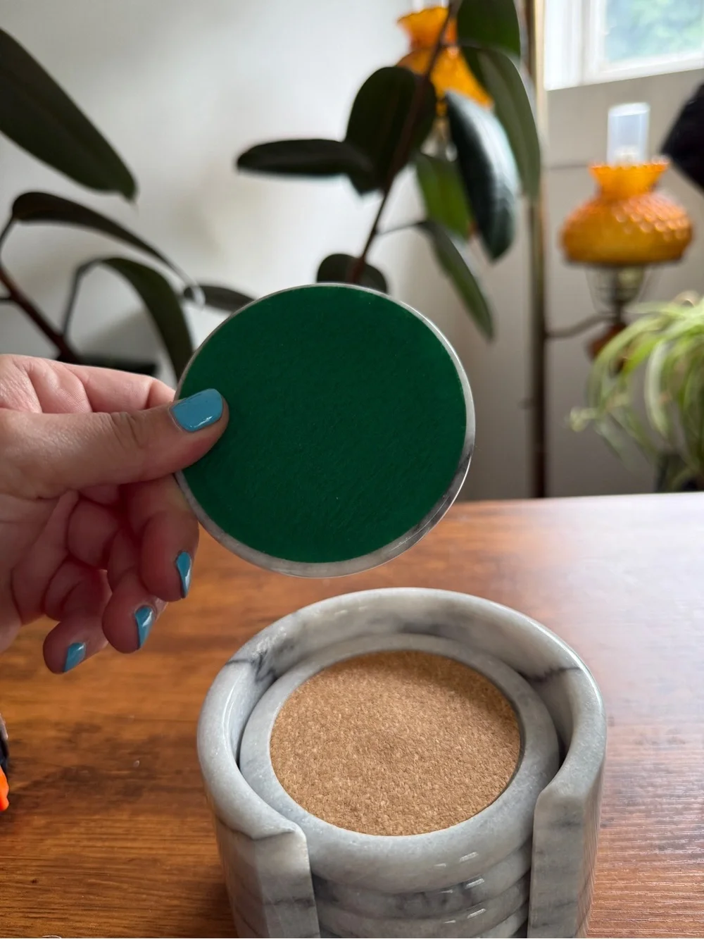 Marble Round Coaster Set with Holder - Gray Marble
